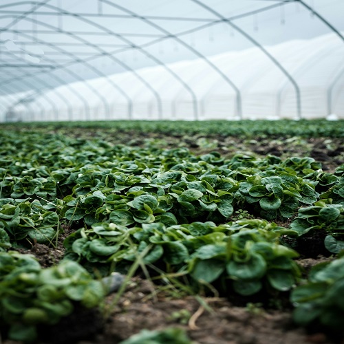 Green leafy vegetables growing in agricultural field